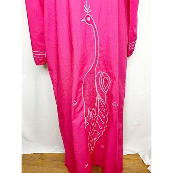 Womens Asian Cotton Blend Peacock Caftan Dress - Picture 2 of 7